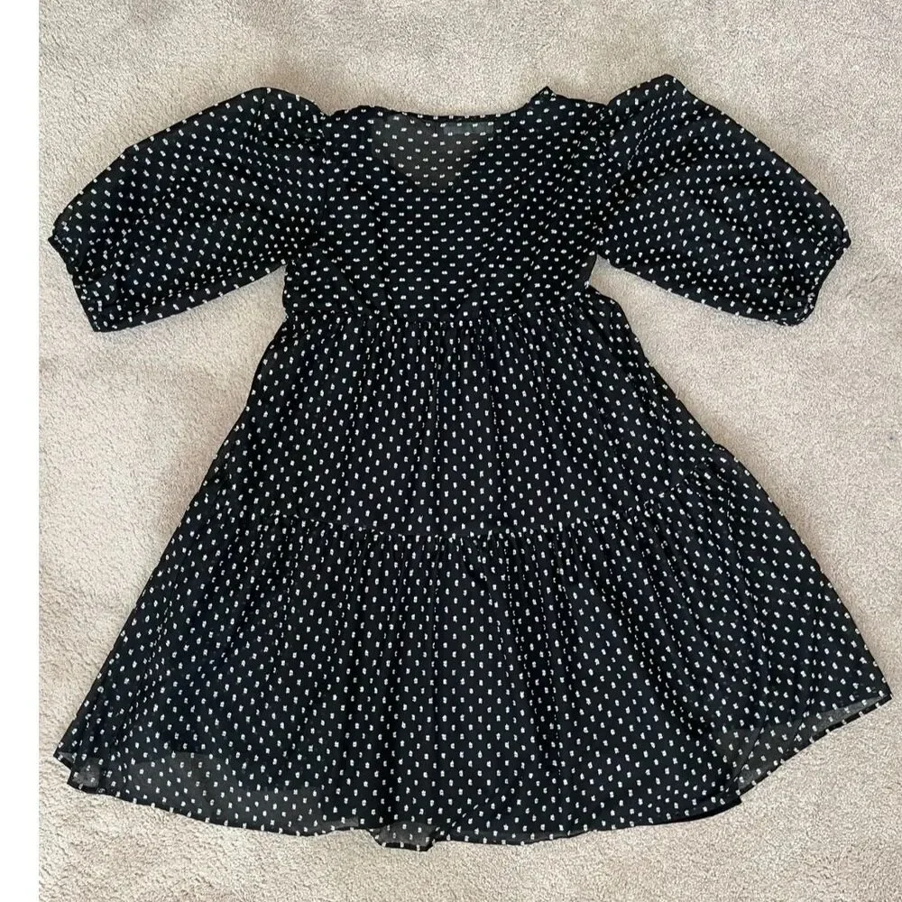 ZARA Black And Silver Sparkle Metallic Dot Mini Dress Girls Size 13-14 Years
